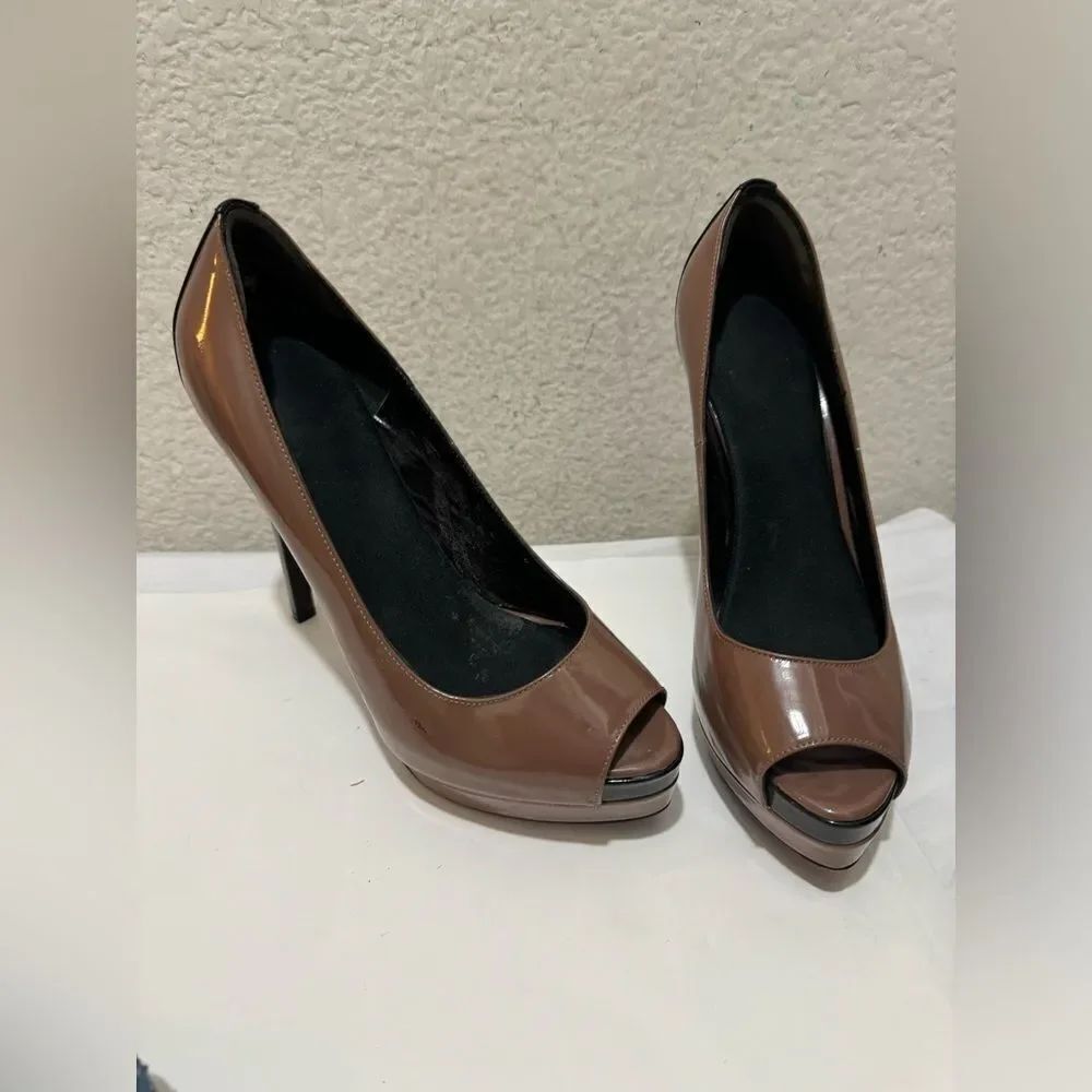 Ruthie Davis brown black two-tone platform stiletto heels 37